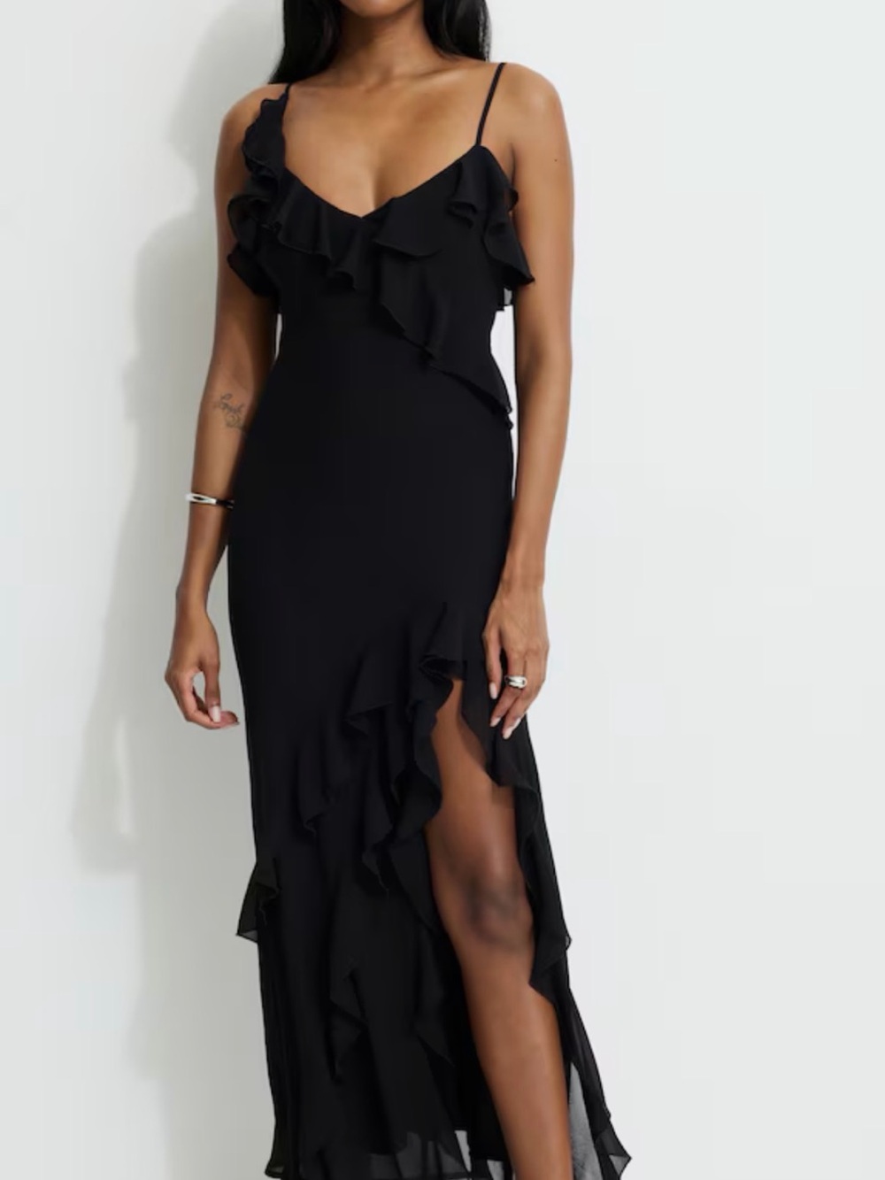 Dynamite Black Ruffled Spaghetti-Strap Maxi Dress